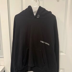 Lonely Ghost Black Hoodie with White Floral Tag